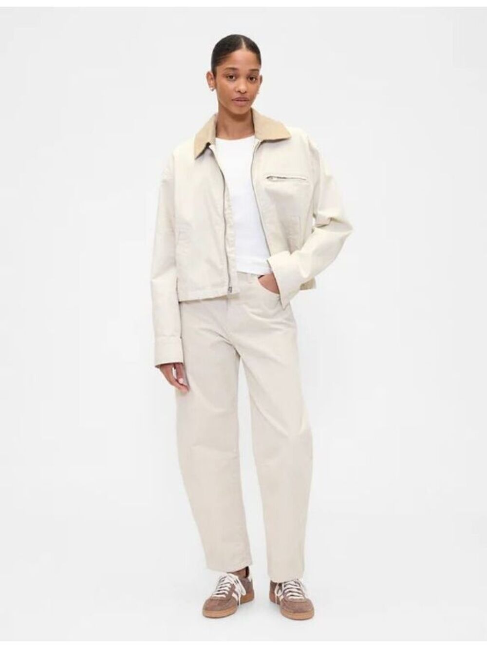 NWT Gap High Rise Barrel Corduroy Pants white Tan Chino